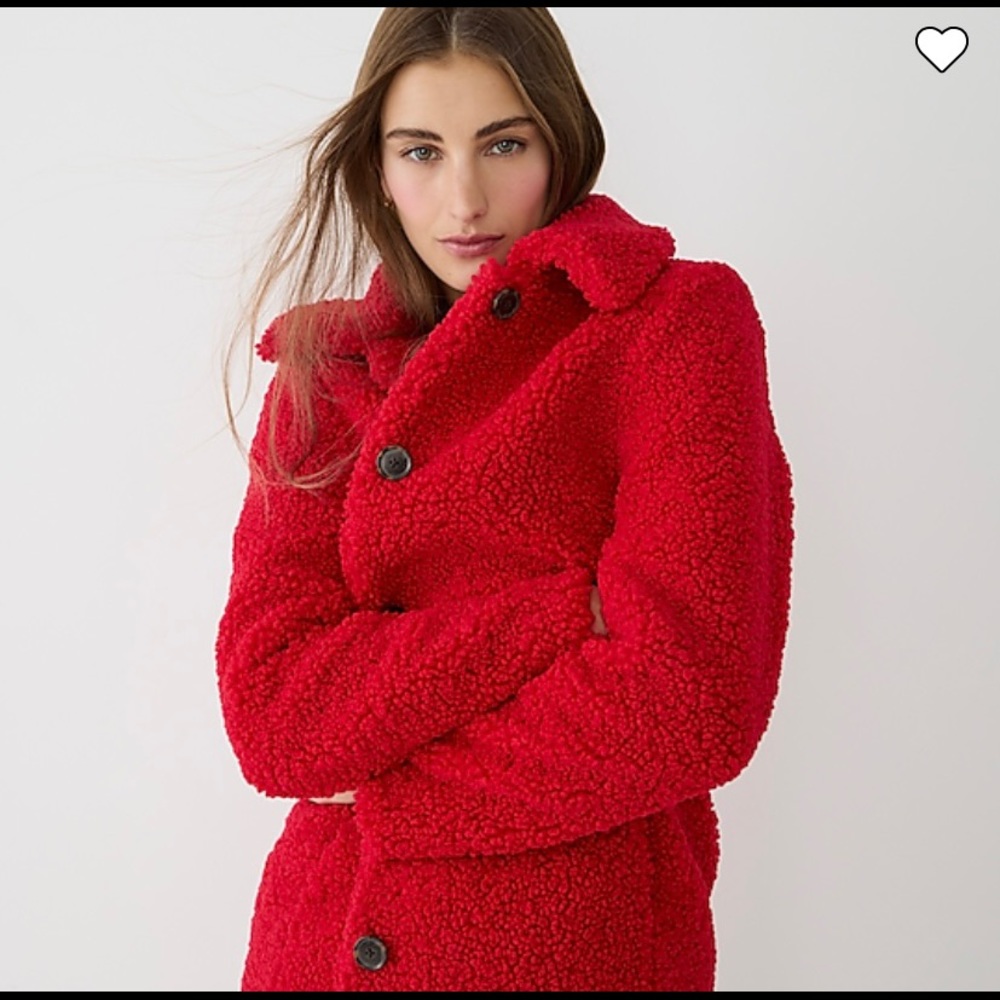 J Crew Lady Day Teddy Coat - Red petite XS brand new with tags